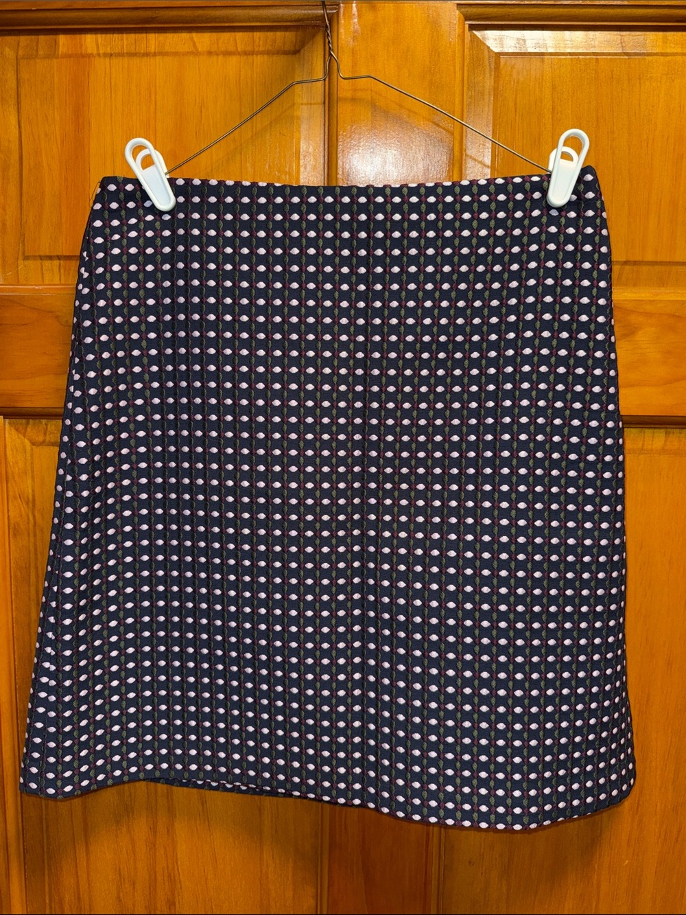 Ann Taylor Factory Navy A-Line Skirt with Pink Dot Print